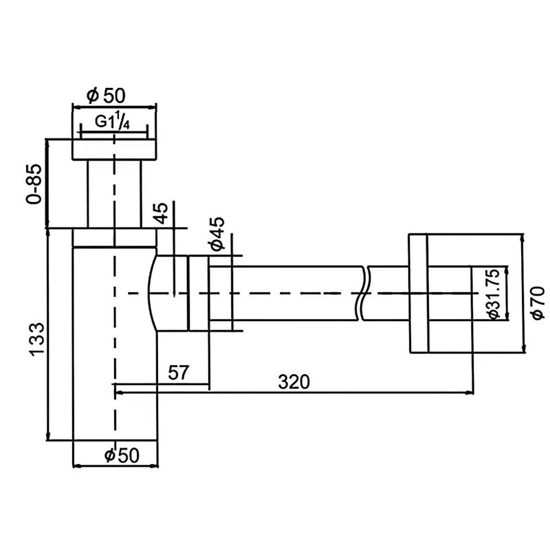Brushed Brass Basin Bottle Trap 32mm Solid Brass