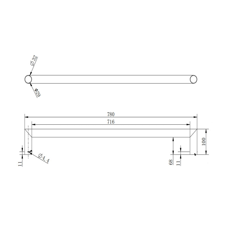 Round Horizontal Brushed Brass Electric Heated Towel Rack Single Bar