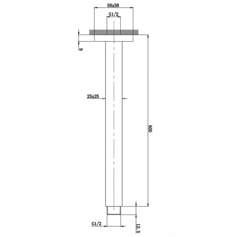 600mm Brushed Nickel Ceiling Shower Arm