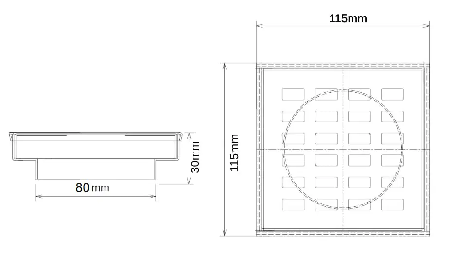 115x115x30mm Brushed Brass Grill Floor Drain