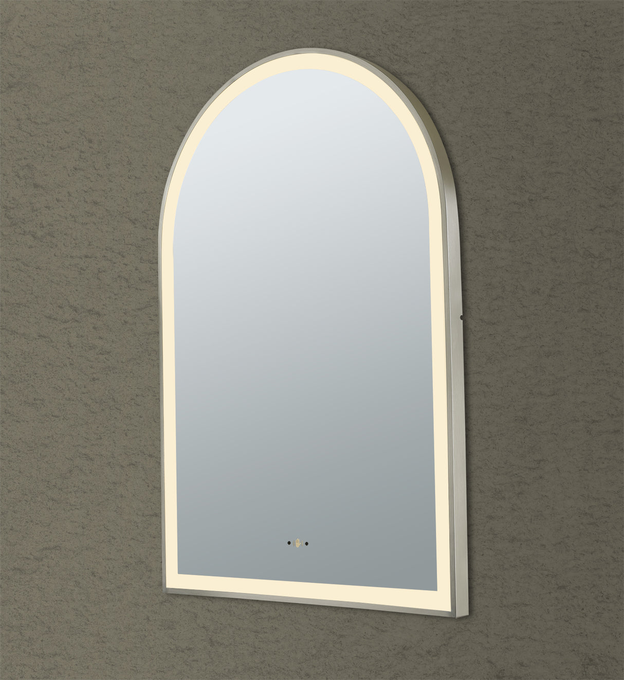 Aura Brushed Nickel Arched Touchless 600 X 900 Framed LED Mirror - Three Light Temperatures