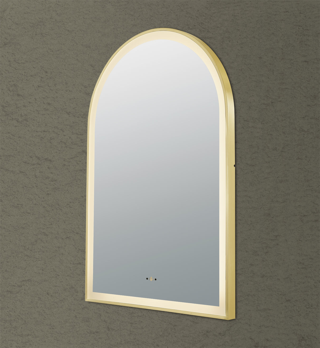 Aura Brushed Gold Arched Touchless 600 X 900 Framed LED Mirror - Three Light Temperatures