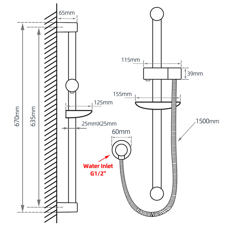 Chrome Shower Rail with Soap Dish