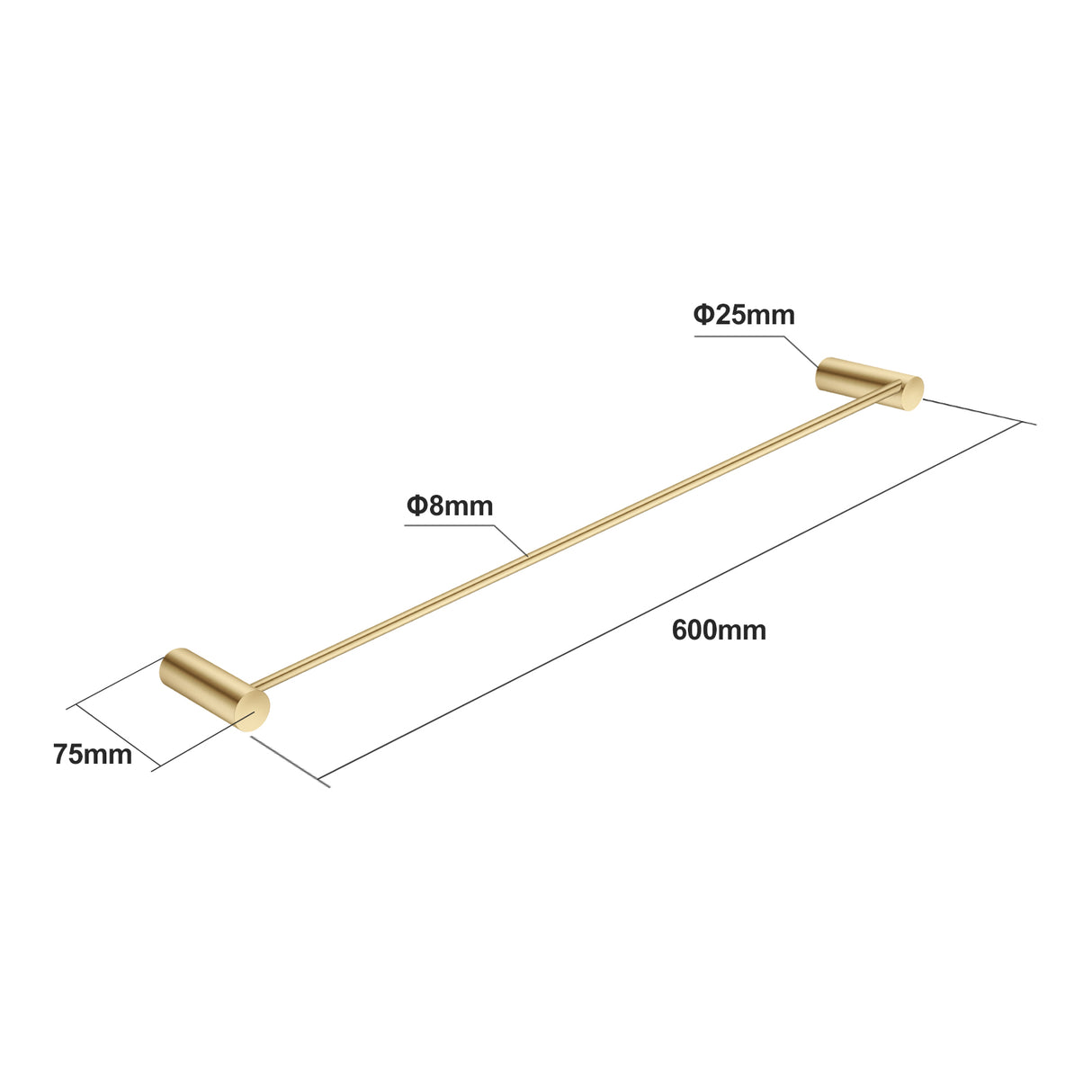 600mm Brushed Brass Single Towel Rail