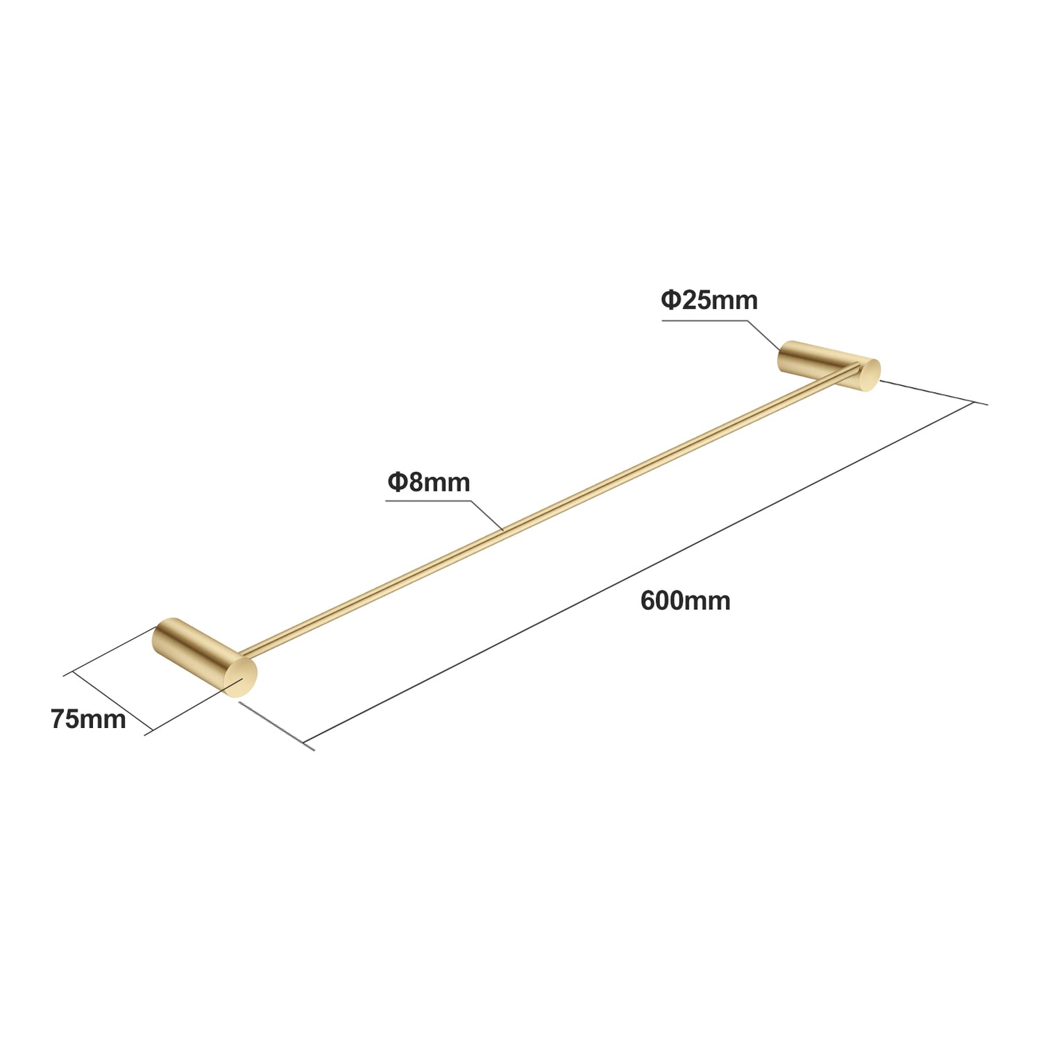 600mm Brushed Brass Single Towel Rail