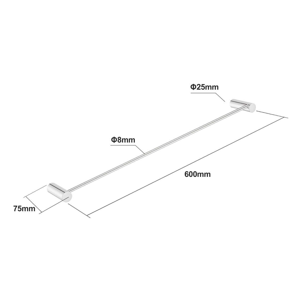 600mm Chrome Single Towel Rail