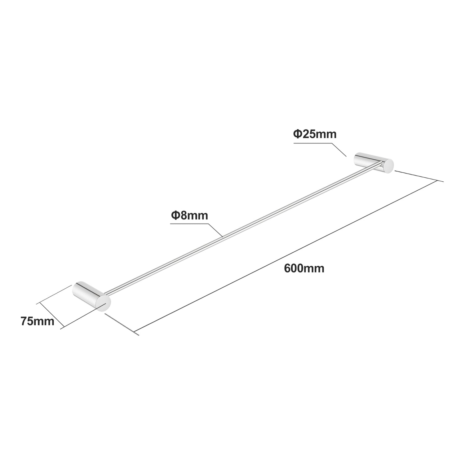 600mm Chrome Single Towel Rail