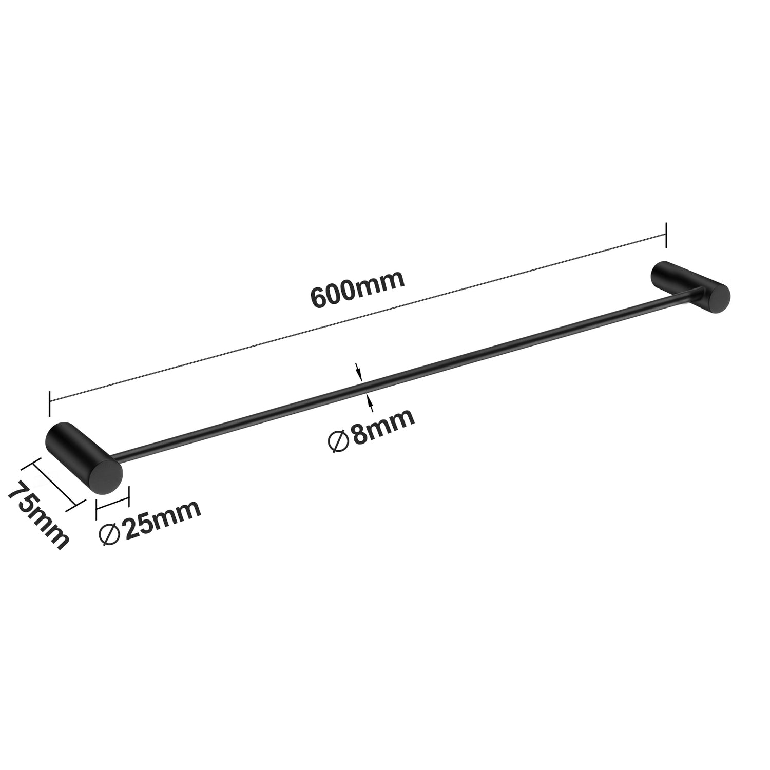 600mm Black Single Towel Rail