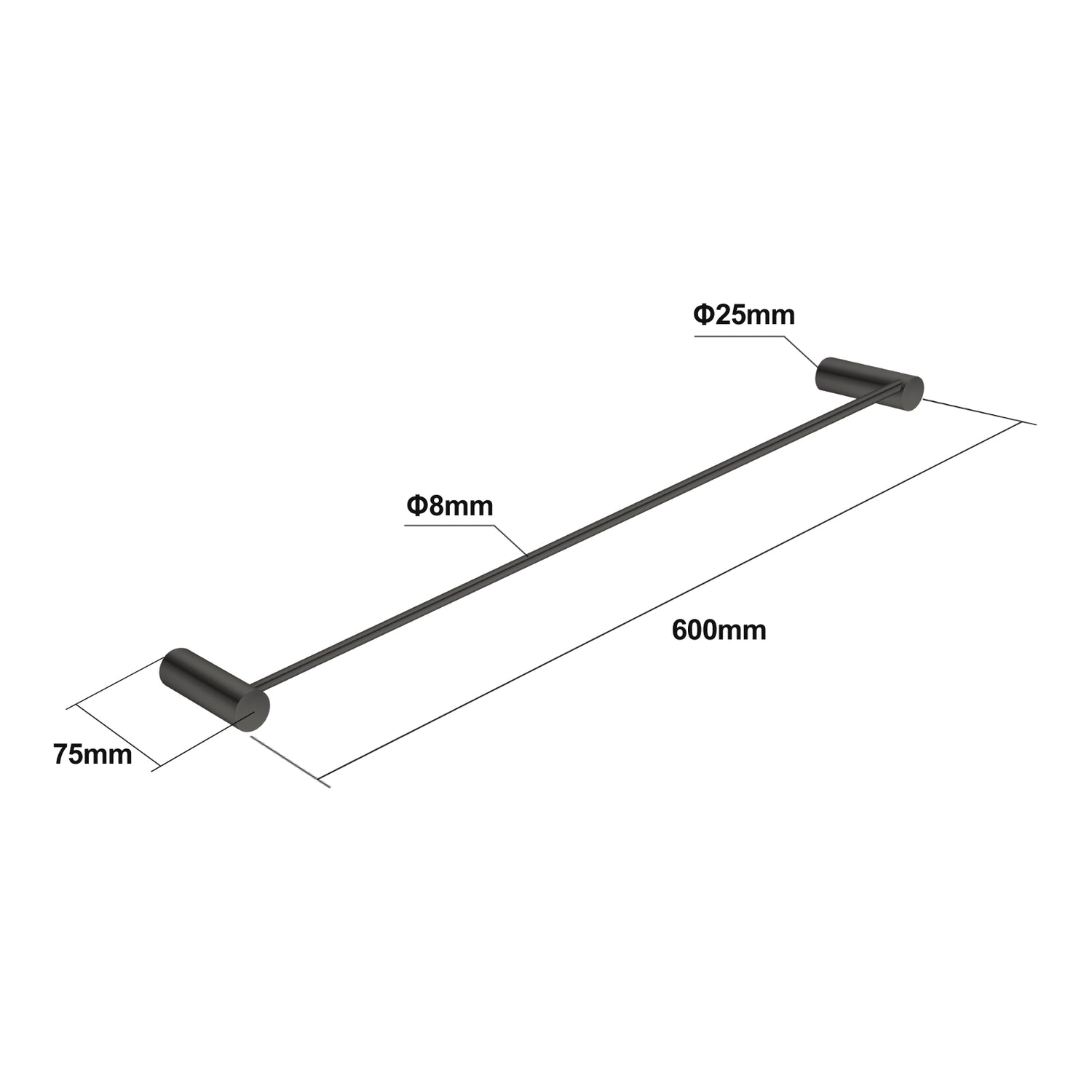 600mm Gunmetal Single Towel Rail