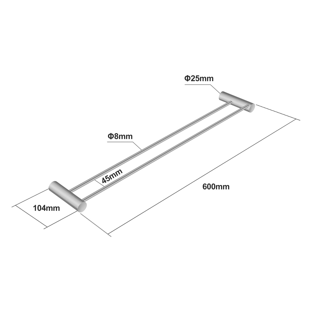 600mm Brushed Nickel Double Towel Rail