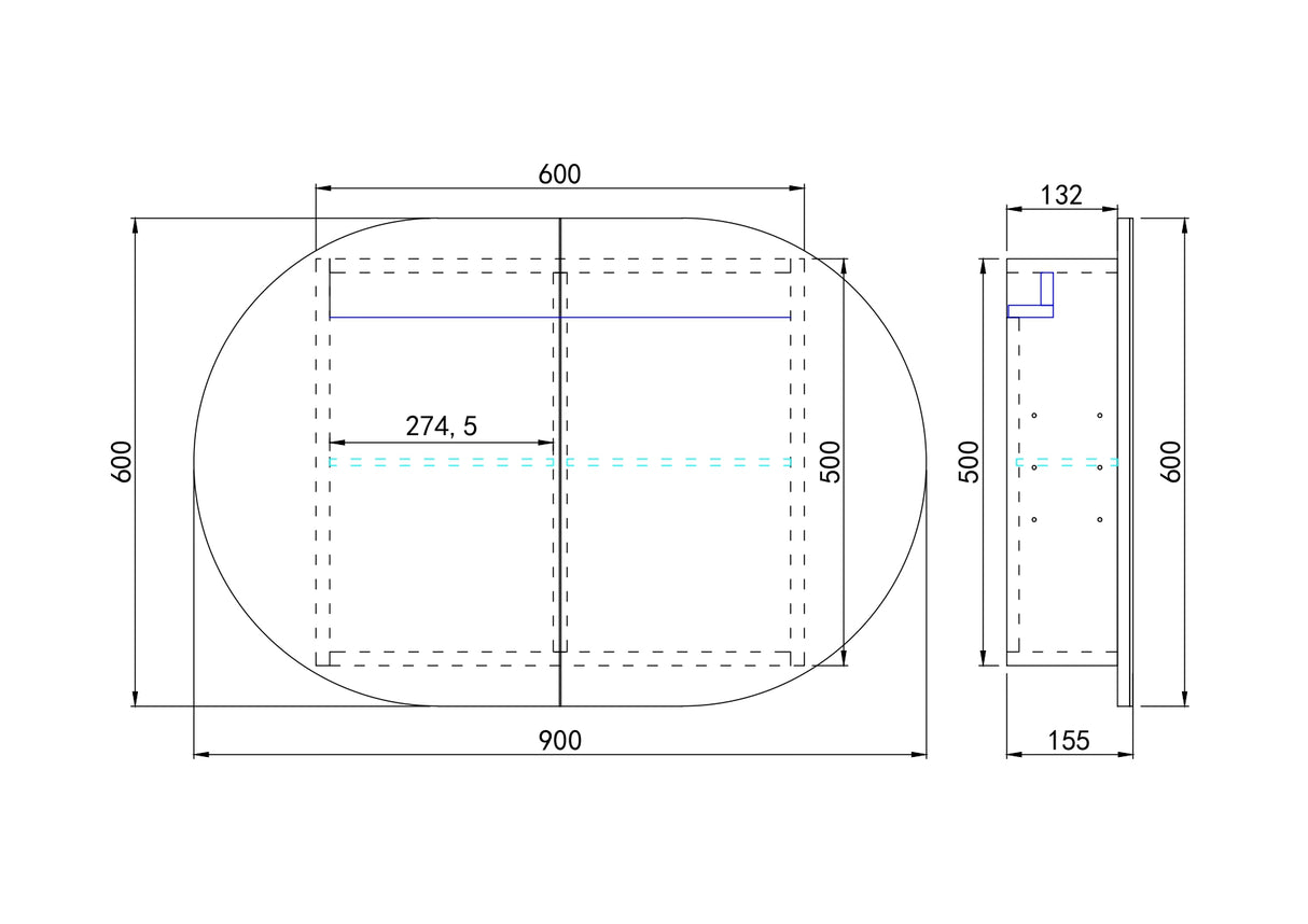 Olivia LED Mirror Cabinet 900X600X155mm