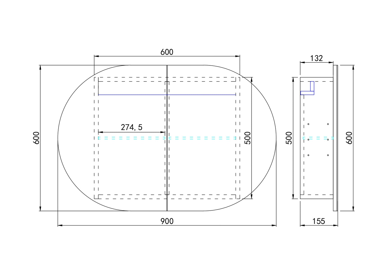 Olivia LED Mirror Cabinet 900X600X155mm