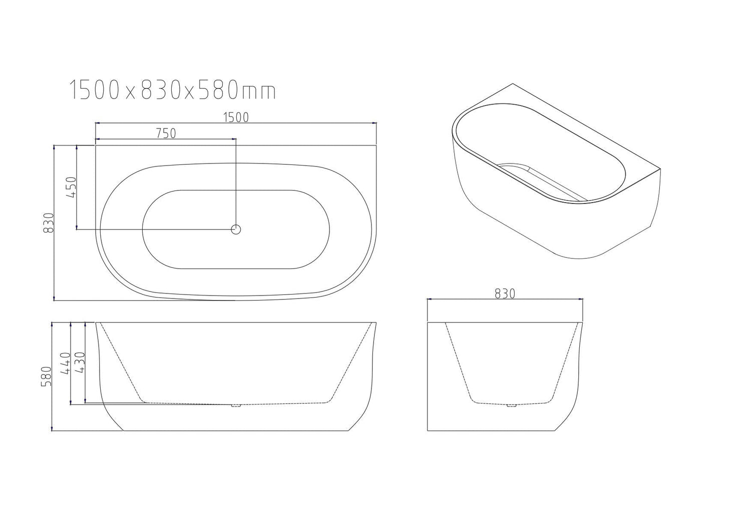 Anna Back-To-Wall Bathtub – Gloss White