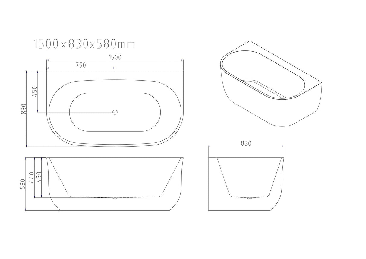 Anna Back-To-Wall Bathtub – Gloss White