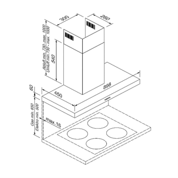BLAUPUNKT 90CM WALL MOUNTED CANOPY RANGEHOOD AND FLUE (BLACK STAINLESS STEEL)