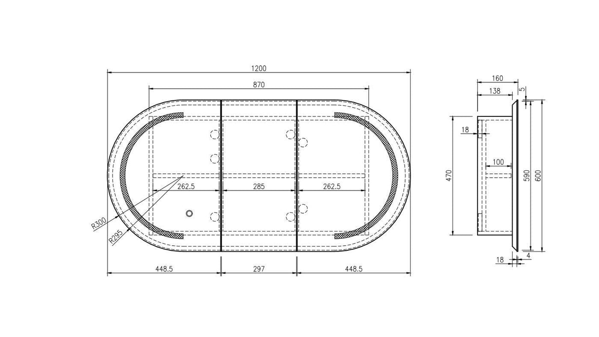 Athena 1200mm LED Oval Shaving Cabinet