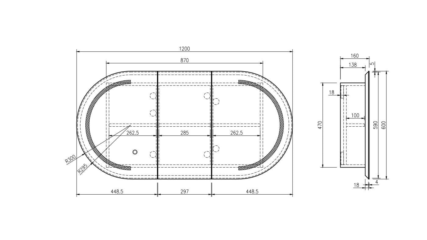 Athena 1200mm LED Oval Shaving Cabinet