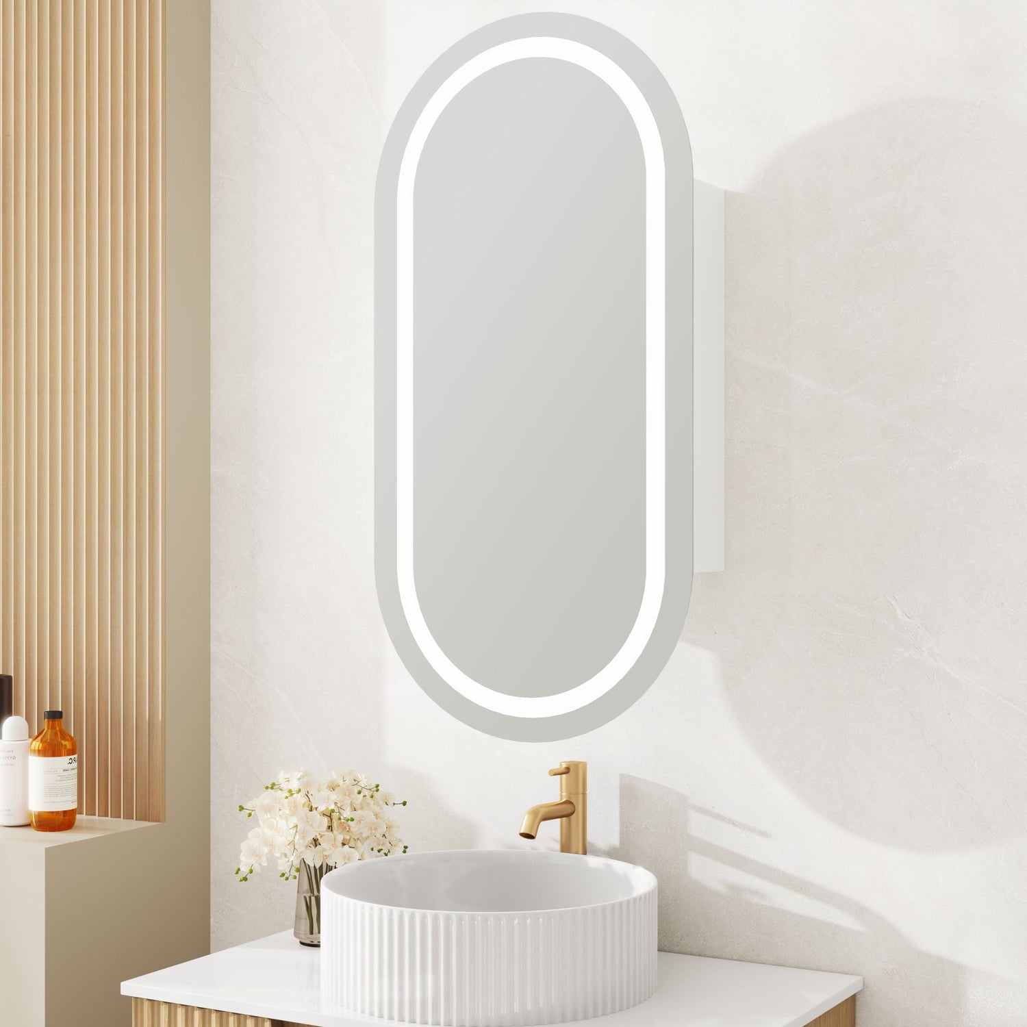 Athena 450 x 900mm LED Oval Shaving Cabinet