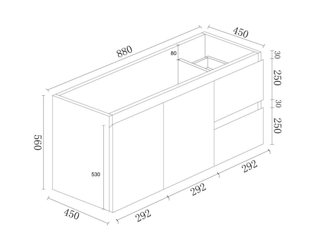 BIANCA 900mm MDF Wall-Hung Vanity (RHD)