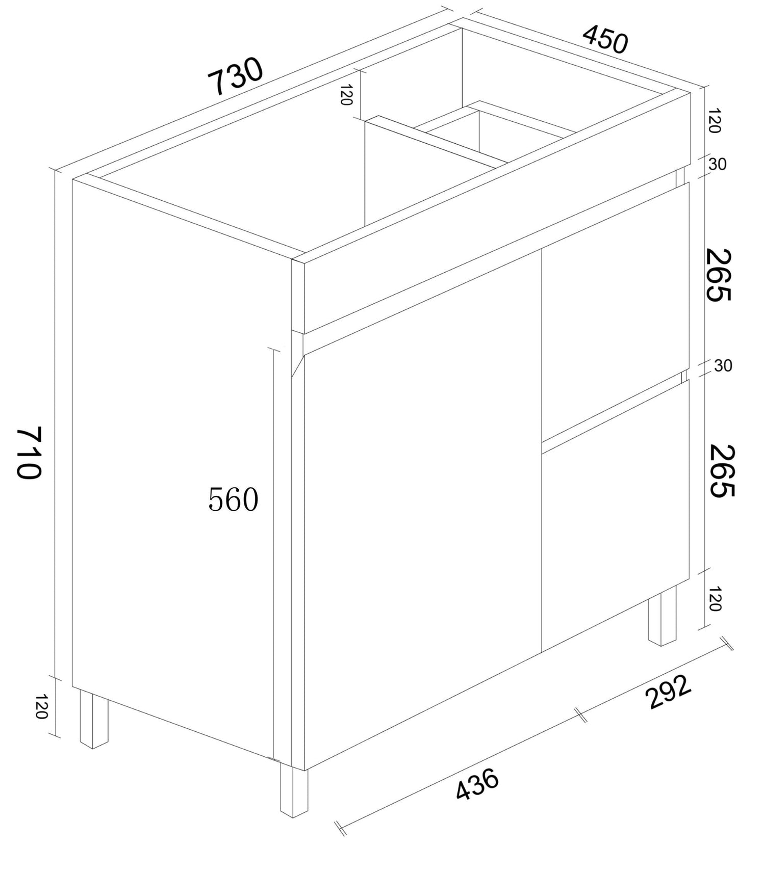 BIANCA 750mm PVC Freestanding Vanity (RHD)