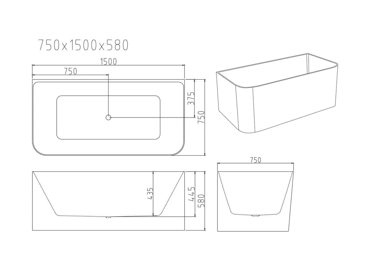Bullion Ultra-Thin Back-to-Wall Bathtub - Gloss White