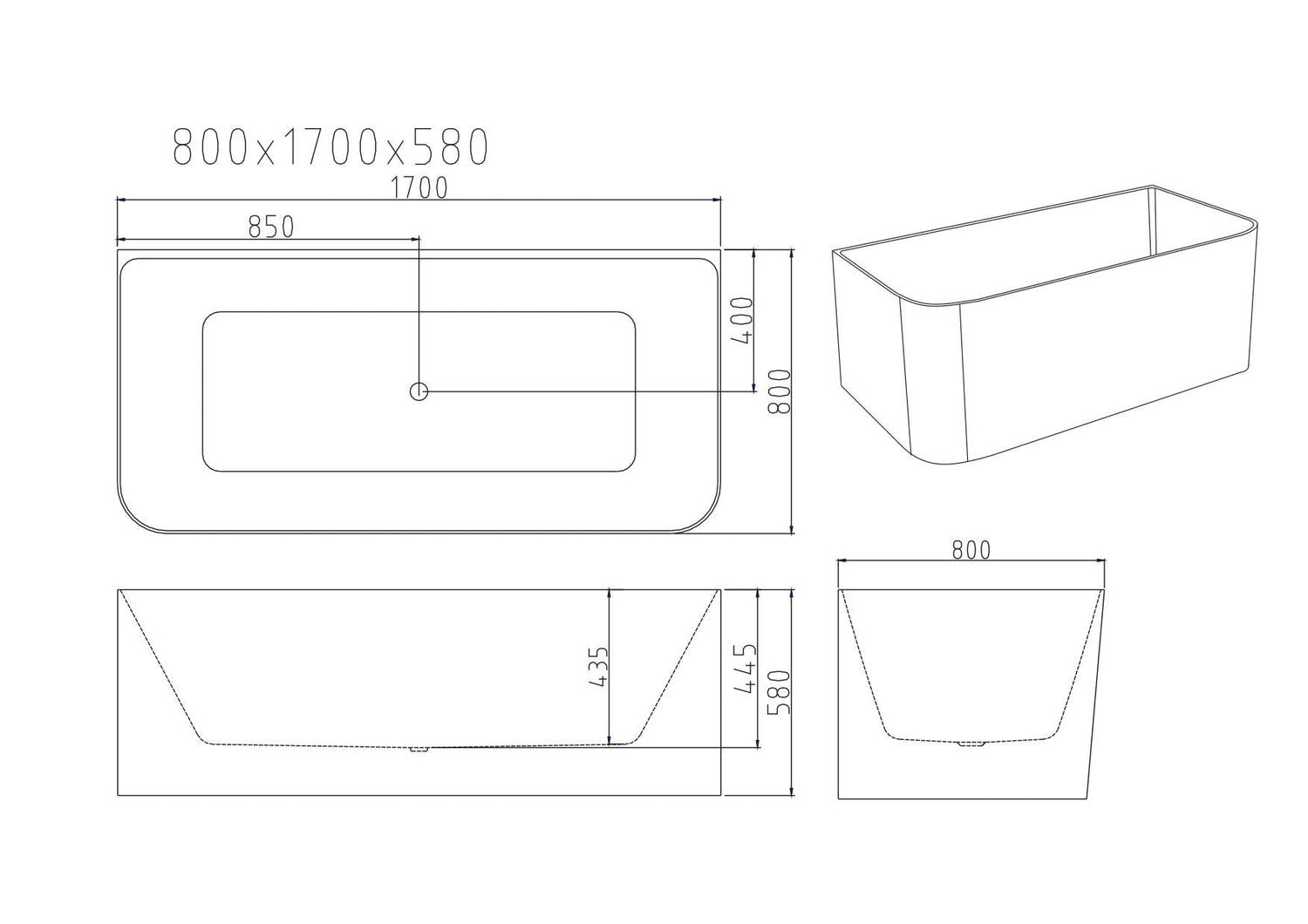 Bullion Ultra-Thin Back-to-Wall Bathtub - Gloss White