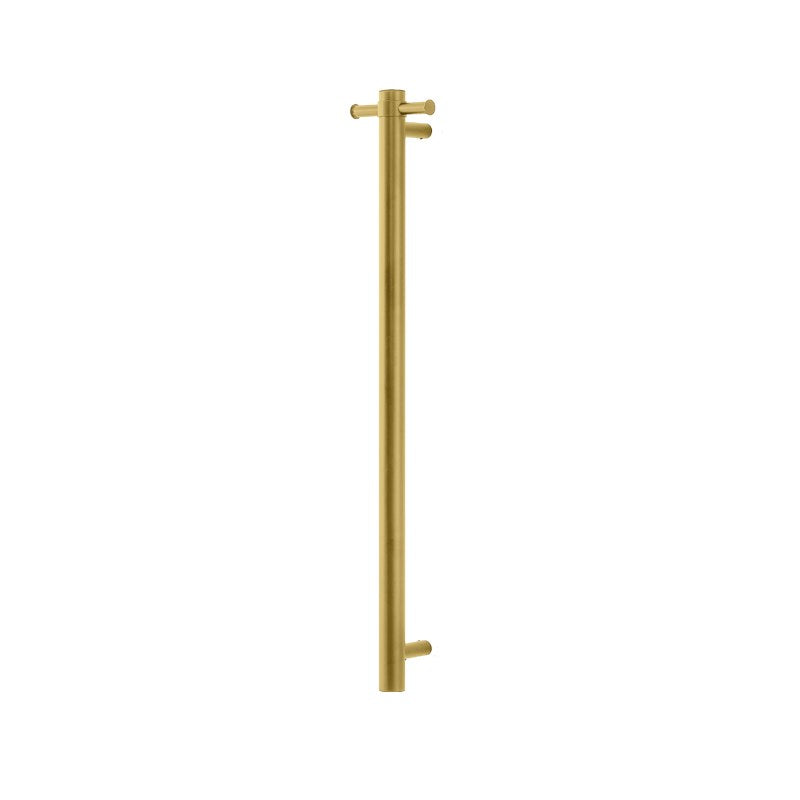 Round Vertical Brushed Brass Electric Heated Towel Rack Single Bar