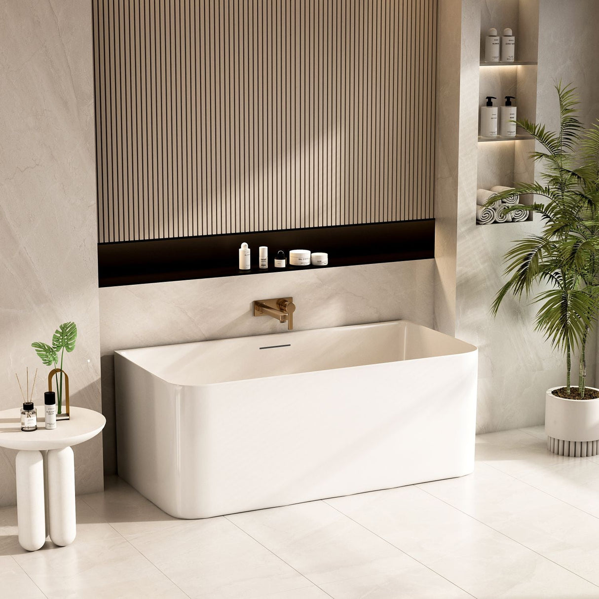 Bullion Ultra-Thin Back-to-Wall Bathtub - Gloss White
