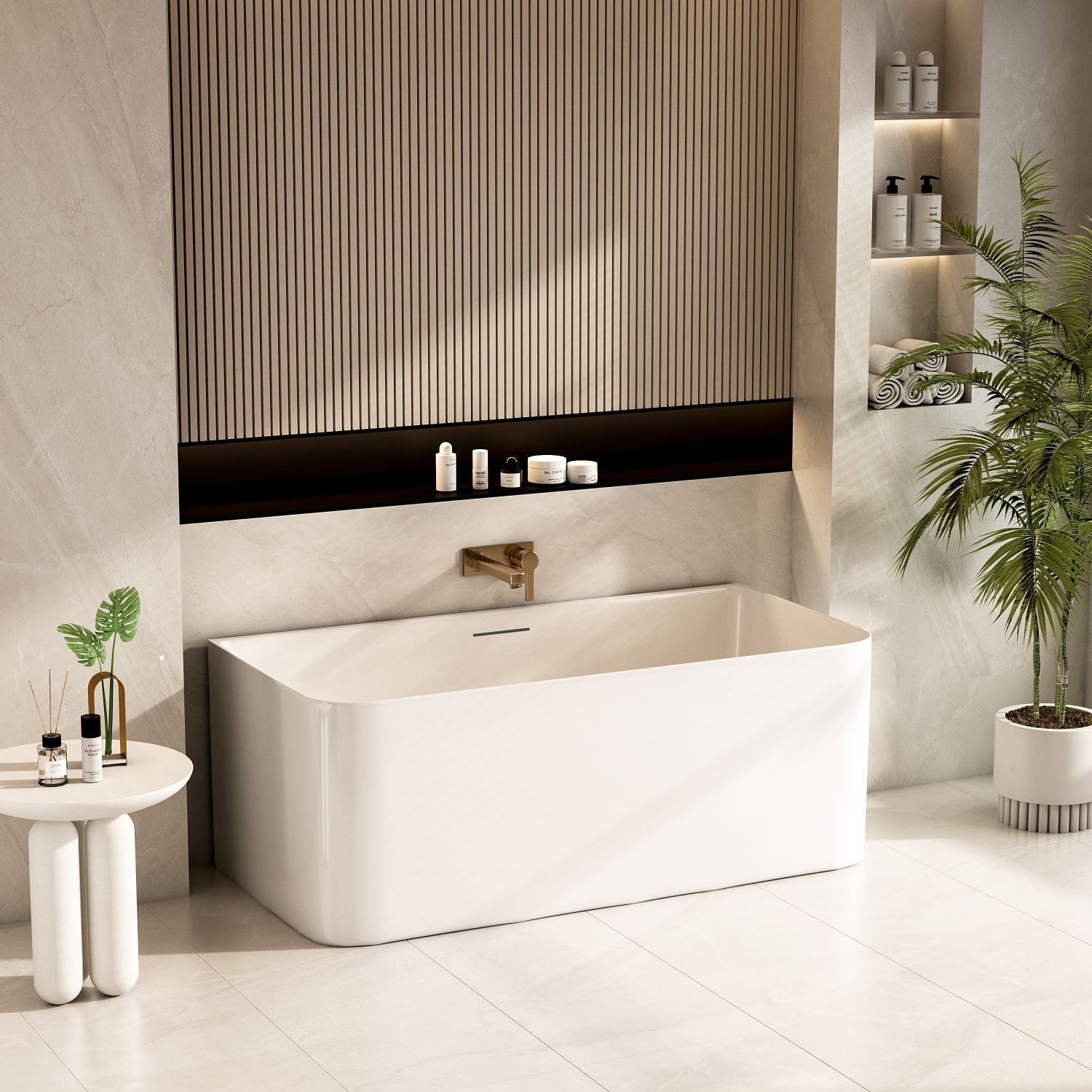 Bullion Ultra-Thin Back-to-Wall Bathtub - Gloss White