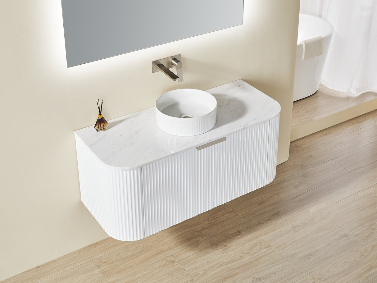 Avalon Curved Wall Hung Fluted Vanity 1490X493X470MM