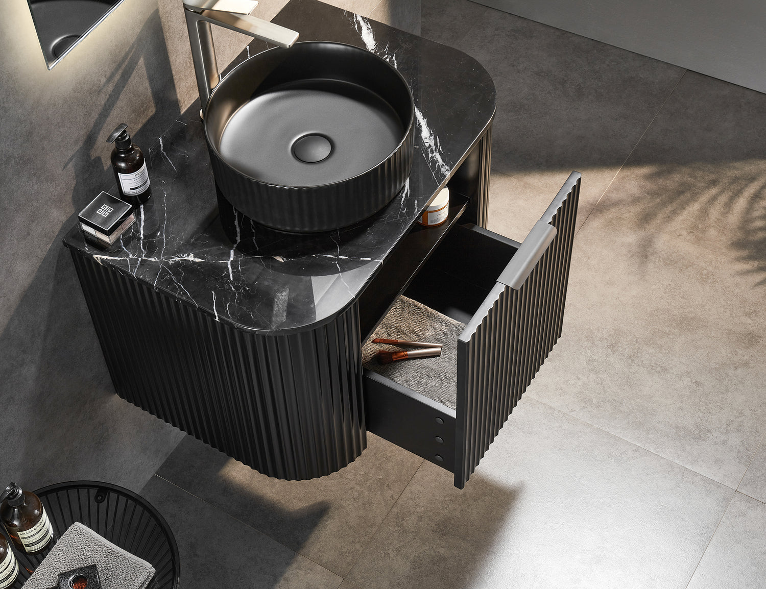 Avalon Curved Wall Hung Fluted Vanity 740X493X470MM