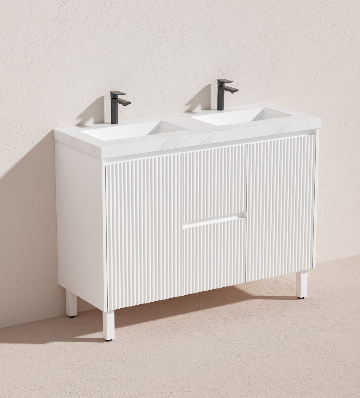 Brighton Double Bowl Free Standing Fluted Vanity 1200X455X860MM