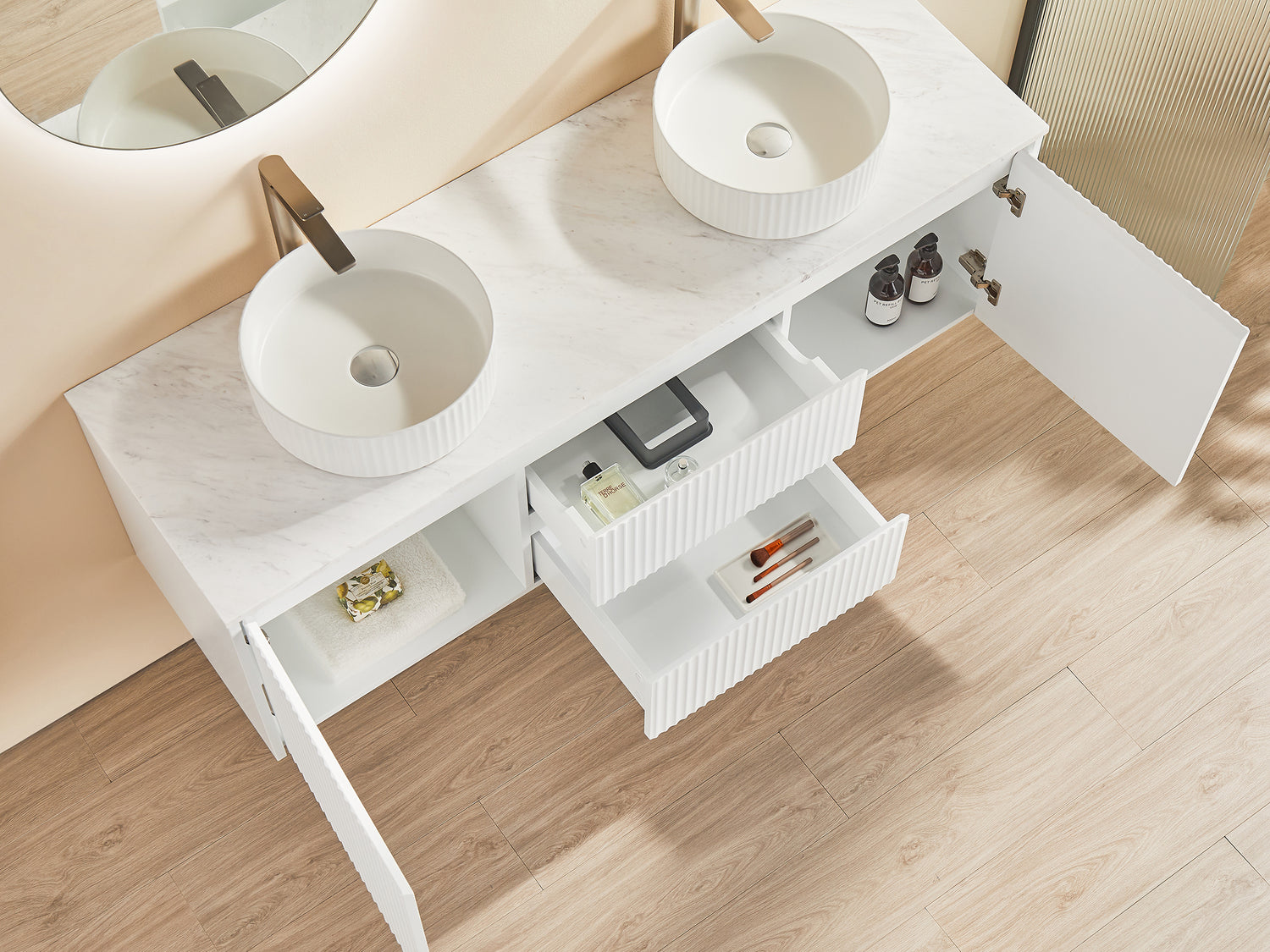 Brindabella Double Bowl Wall Hung Fluted Vanity 1200X455X480MM