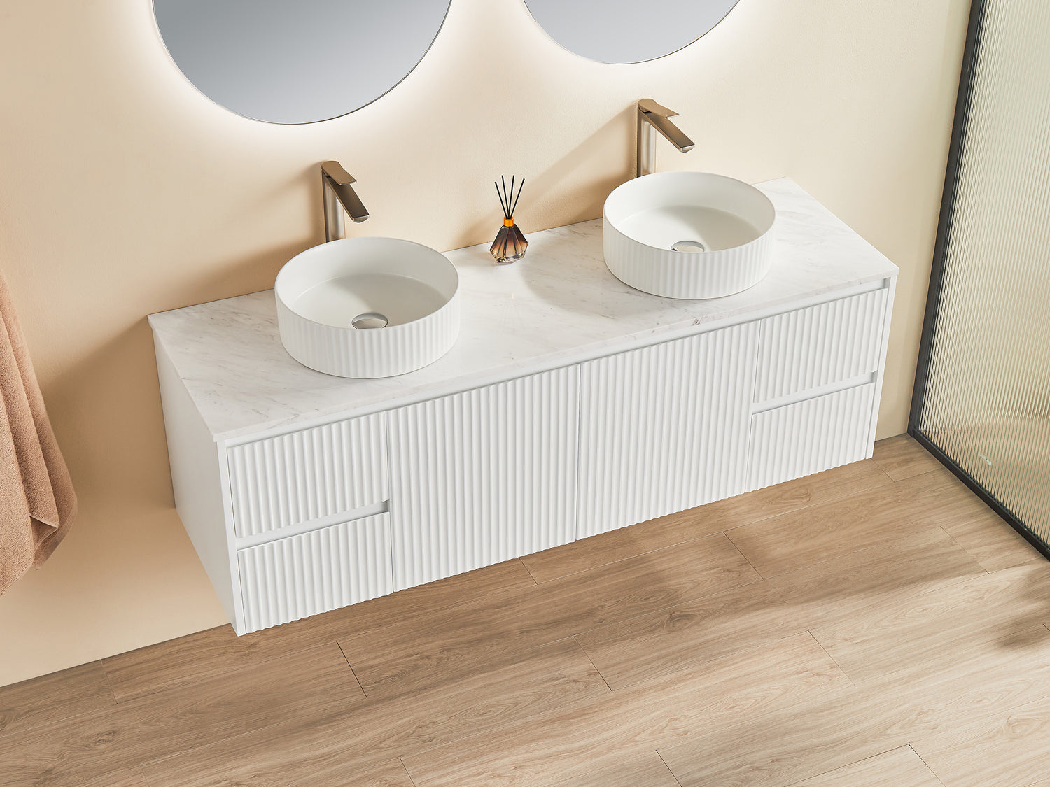 Brindabella Double Bowl Wall Hung Fluted Vanity 1500X455X480MM