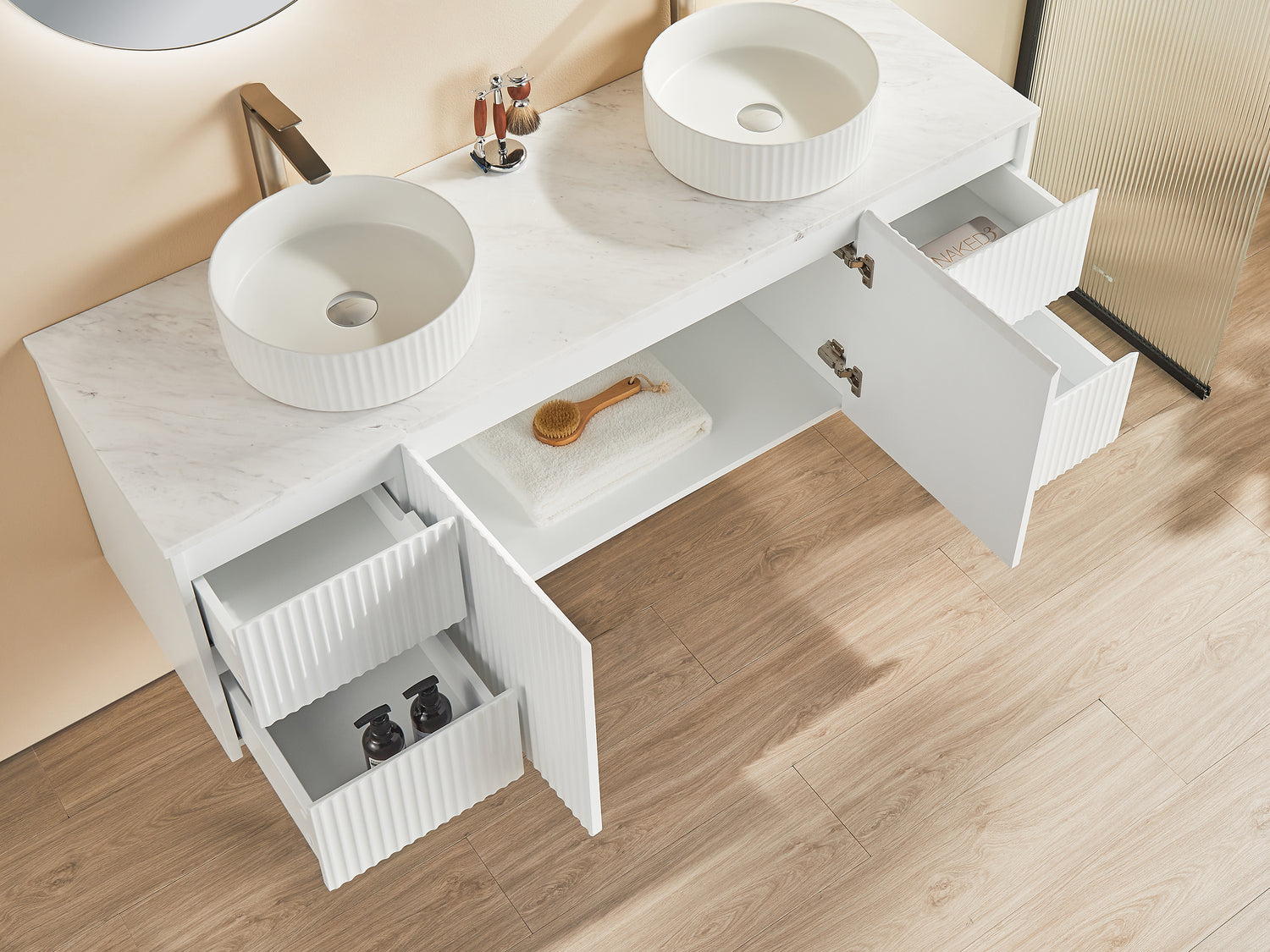 Brindabella Double Bowl Wall Hung Fluted Vanity 1500X455X480MM