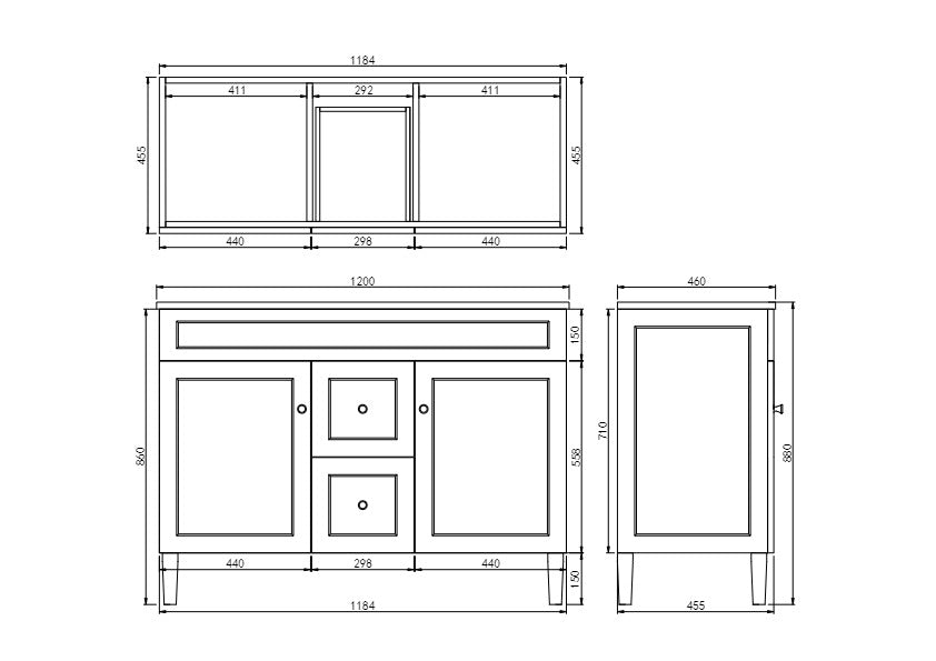Harrington Double Bowl Free Standing Vanity 1200X455X860MM