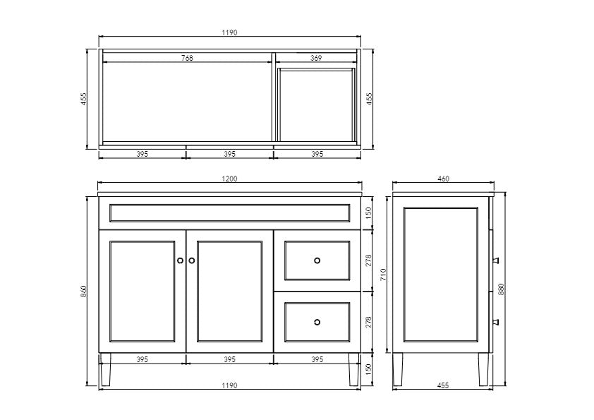 Harrington Free Standing Vanity 1200X455X860MM