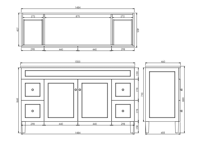 Harrington Free Standing Vanity 1500X455X860MM
