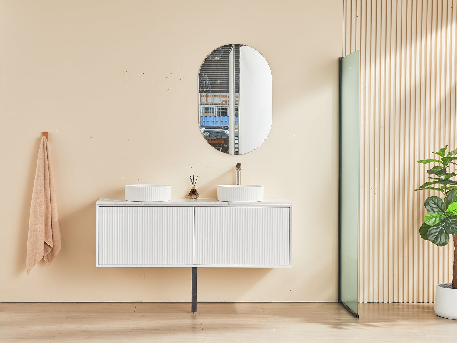 Kirribilli Double Bowl Wall Hung Fluted Vanity 1500X455X480MM