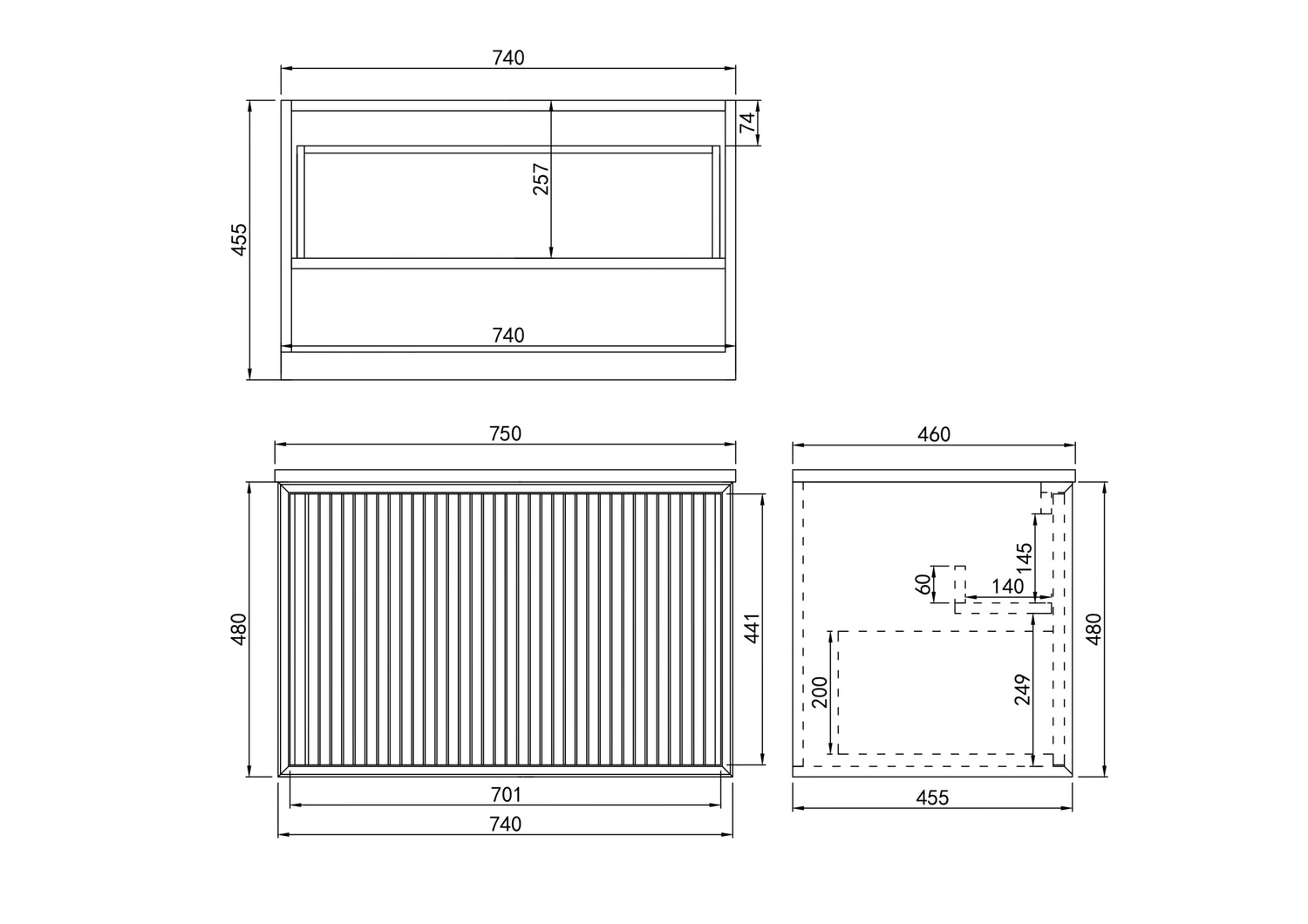 Kirribilli Wall Hung Fluted Vanity 750X455X480MM