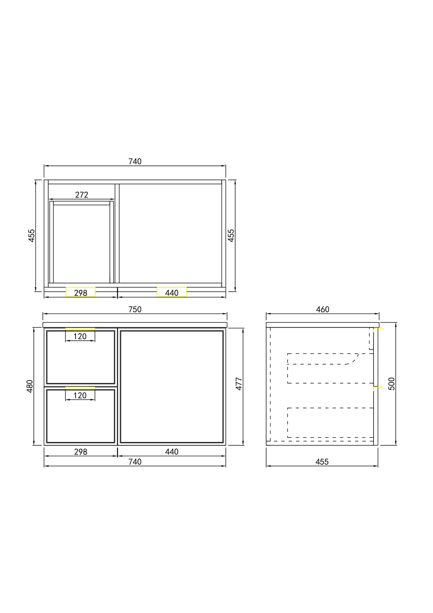 Miami Wall Hung Vanity 750X455X480MM
