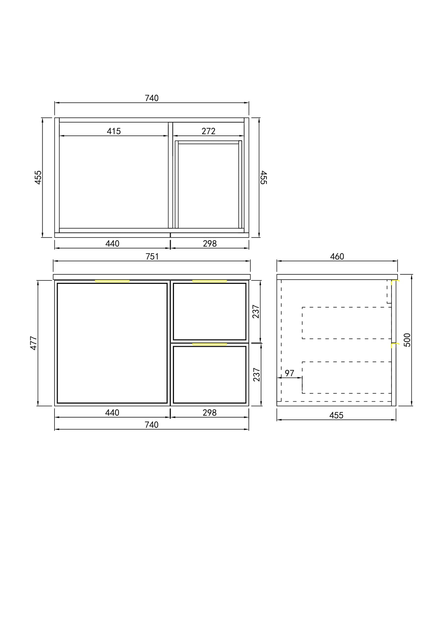 Miami Wall Hung Vanity 740X455X480MM