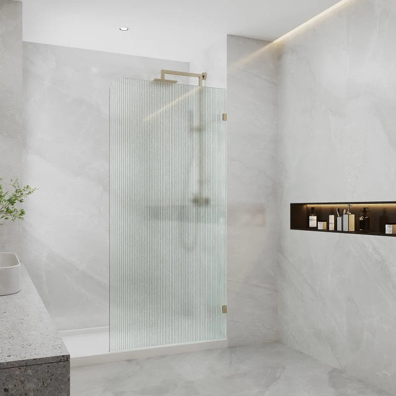 Curved Edge Frameless Fluted Fixed Panel Shower Screen | Right Side Brackets