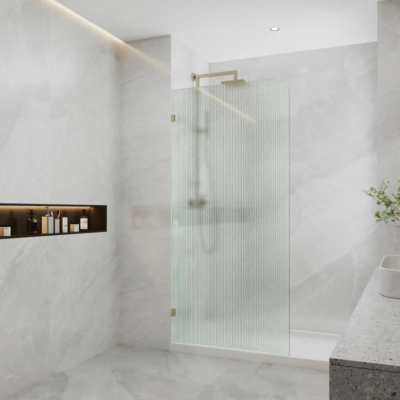 Curved Edge Frameless Fluted Fixed Panel Shower Screen | Left Side Brackets