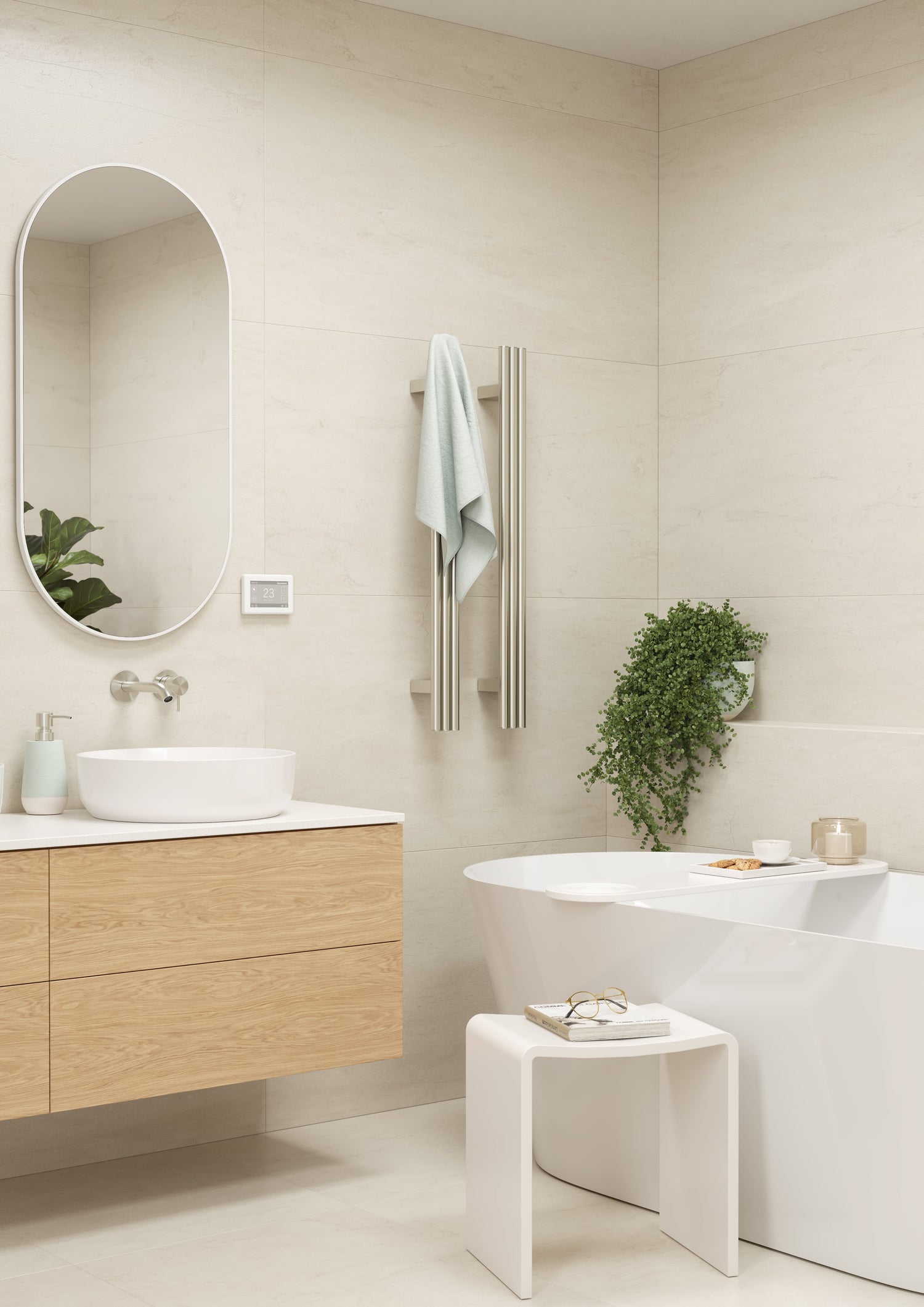 VW900 Polished Stainless Steel Triple Tube Vertical Single Heated Towel Rail