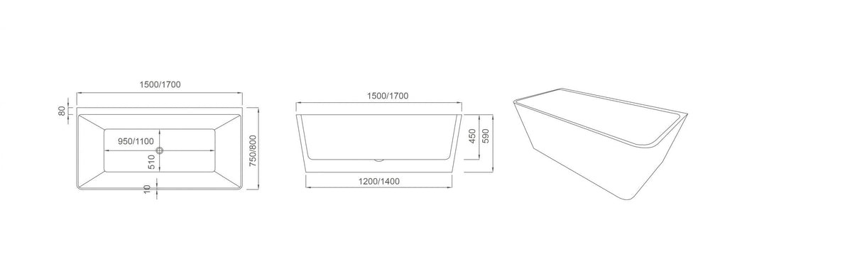 Fortuna Ultra-Thin Back-to-Wall Bathtub - Gloss White