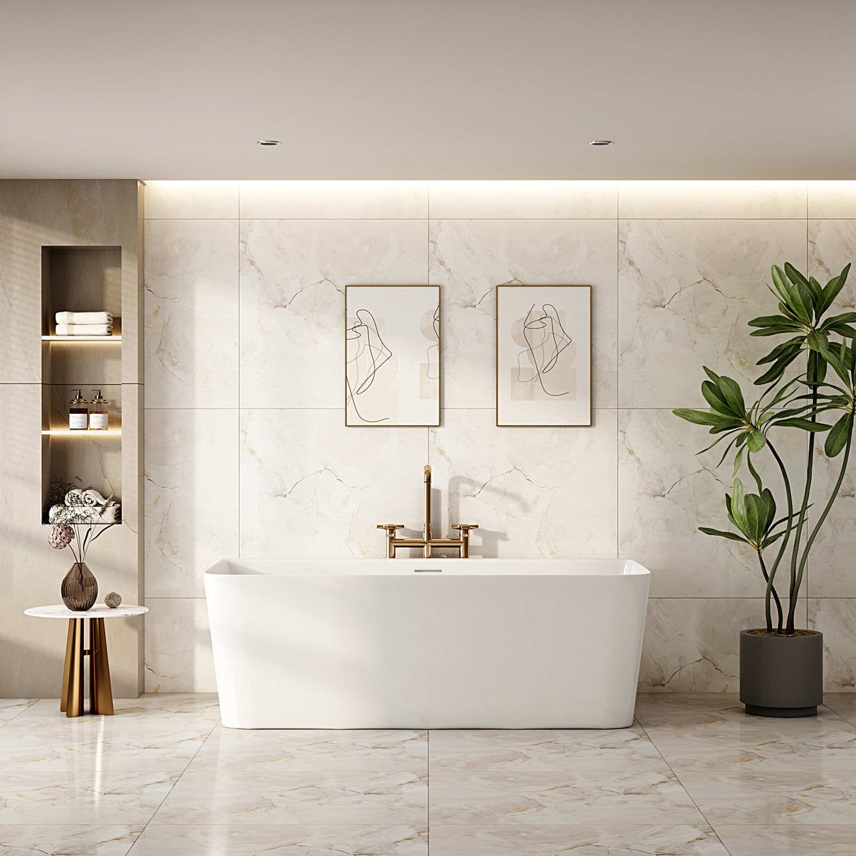 Fortuna Ultra-Thin Back-to-Wall Bathtub - Gloss White
