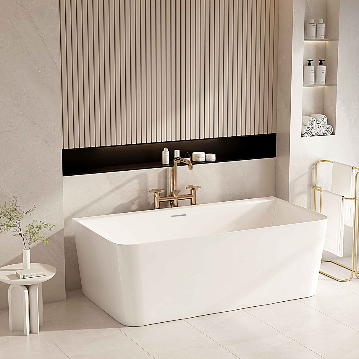 Fortuna Ultra-Thin Back-to-Wall Bathtub - Gloss White