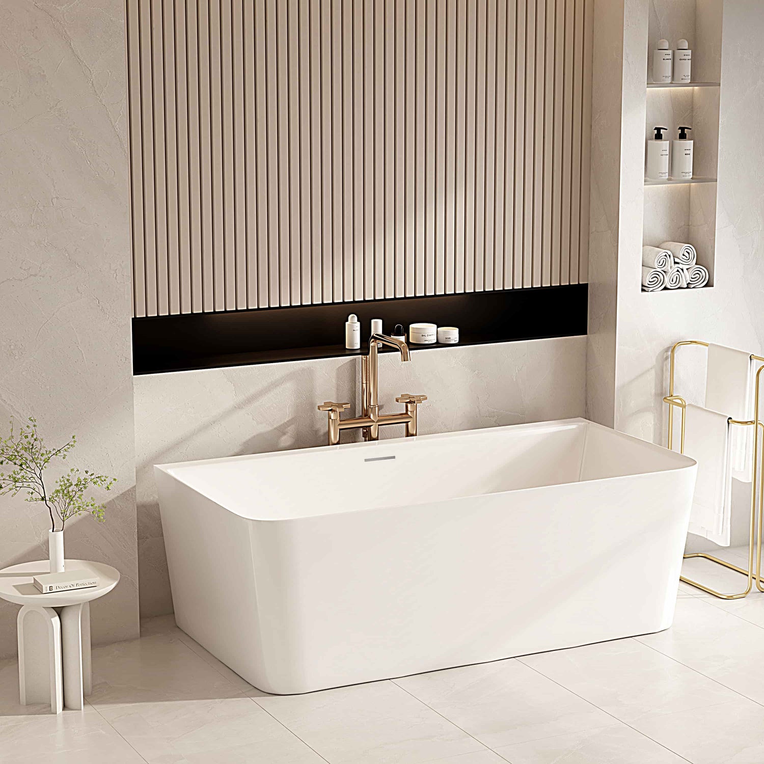 Fortuna Ultra-Thin Back-to-Wall Bathtub - Gloss White