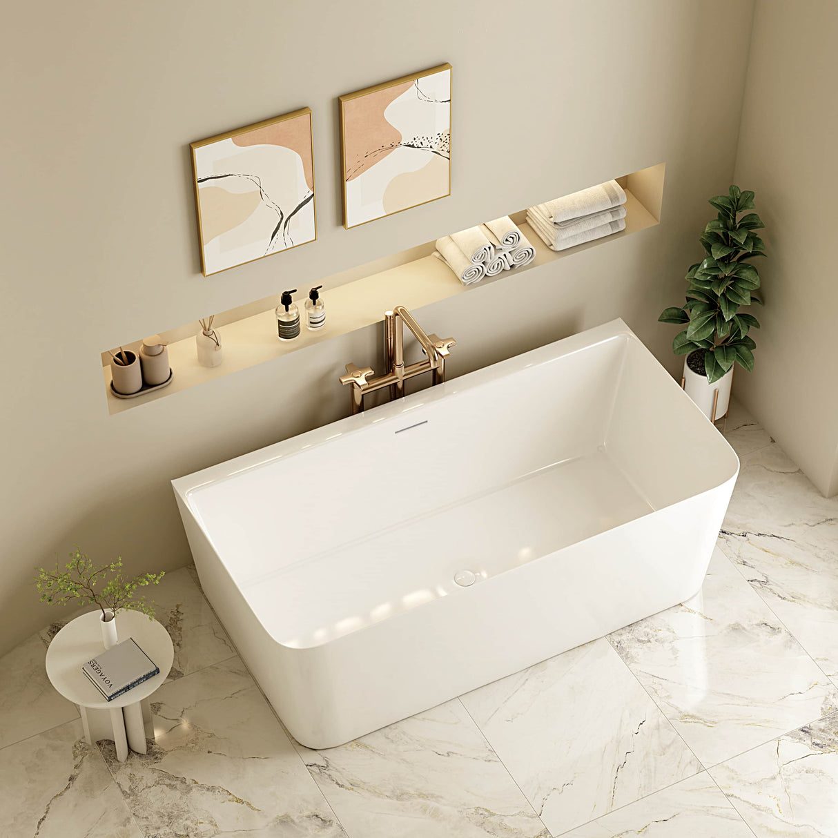 Fortuna Ultra-Thin Back-to-Wall Bathtub - Gloss White